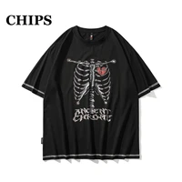 chips human skeleton printing men t shirt hip hop dark streetwear t shirt print harajuku t shirt cotton tops gothic oversize y2k