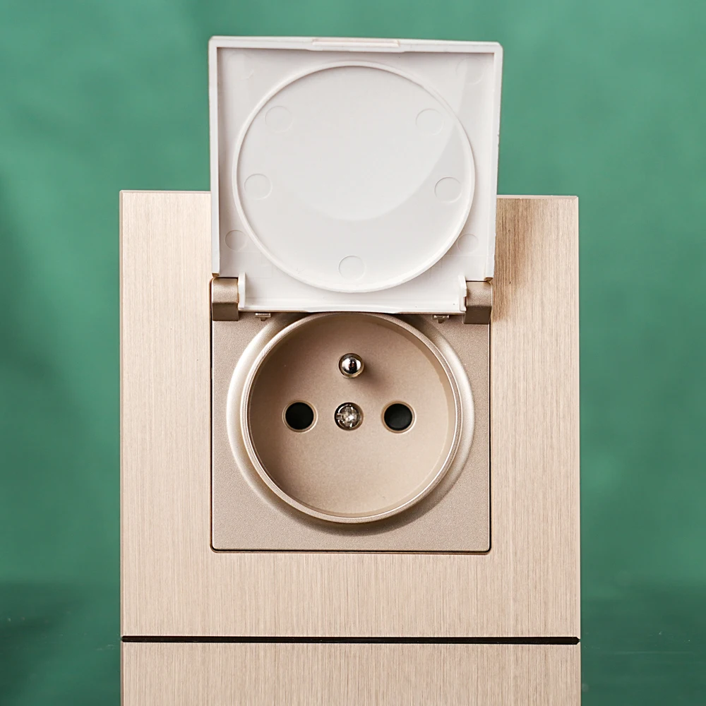 Настенная розетка стандарта ЕС 86*86 мм французская с крышкой черное серое золото