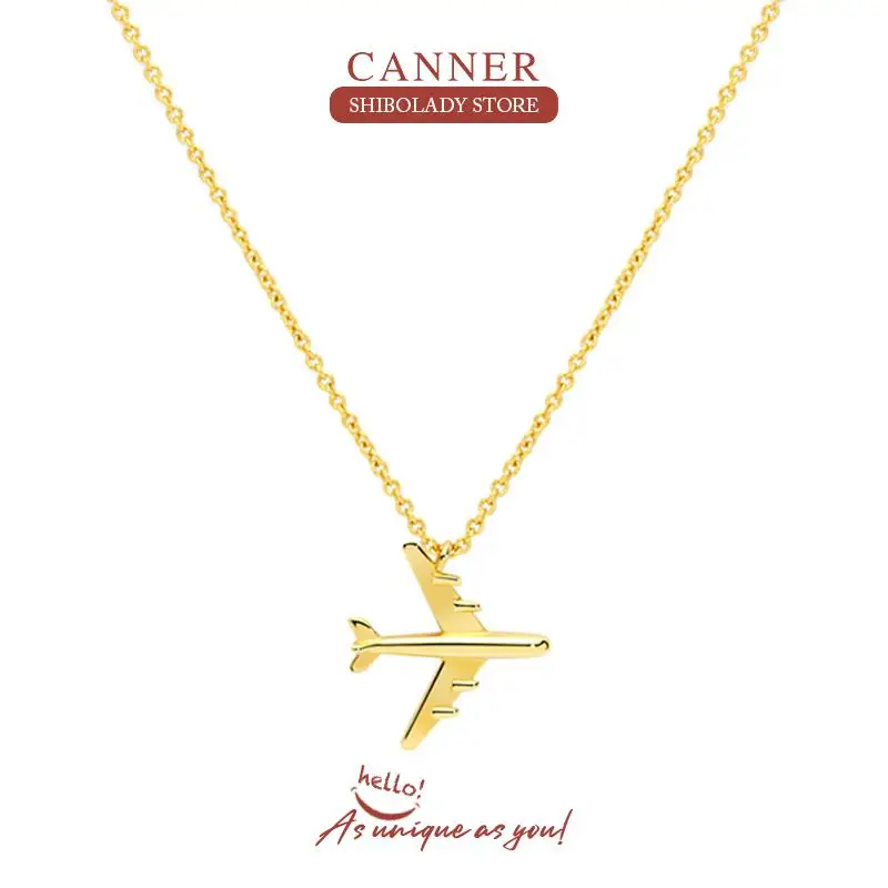 

CANNER Real 925 Sterling Silver Necklace For Women Glamour Plane Jewelry Charming Pendant Chain 18K Choker Bijoux Collar Joyero