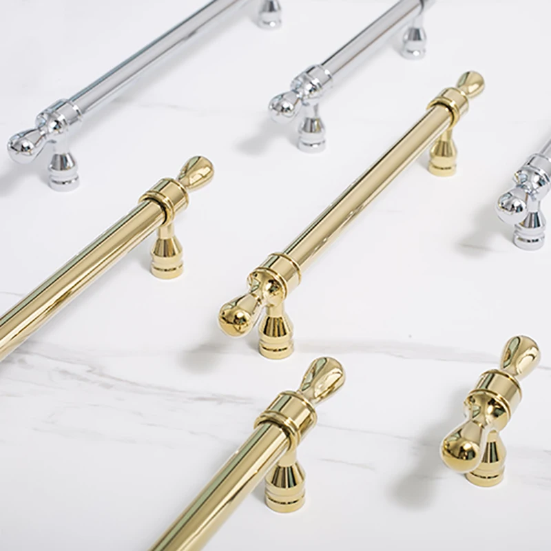Polished Silver/Gold Cabinet Handles T Knobs Drawer Pulls Vintage Kitchen Cupboard Handle Wardrobe Hardware T Bar Pull