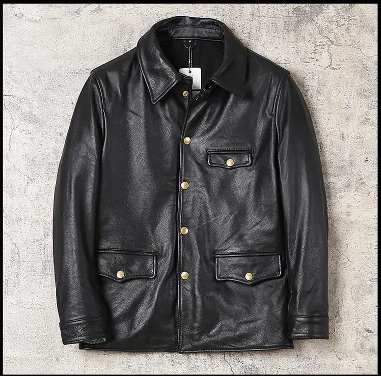 

YR!Free shipping.Wholesales.Classic brakeman leather jacket.Men plus size genuine leather coat.cheap casual cowhide clothing