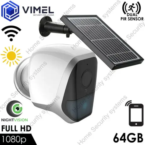 

Security Outdoor 64GB Wireless Solar Charged WIFI Camera Dual PIR Sensor