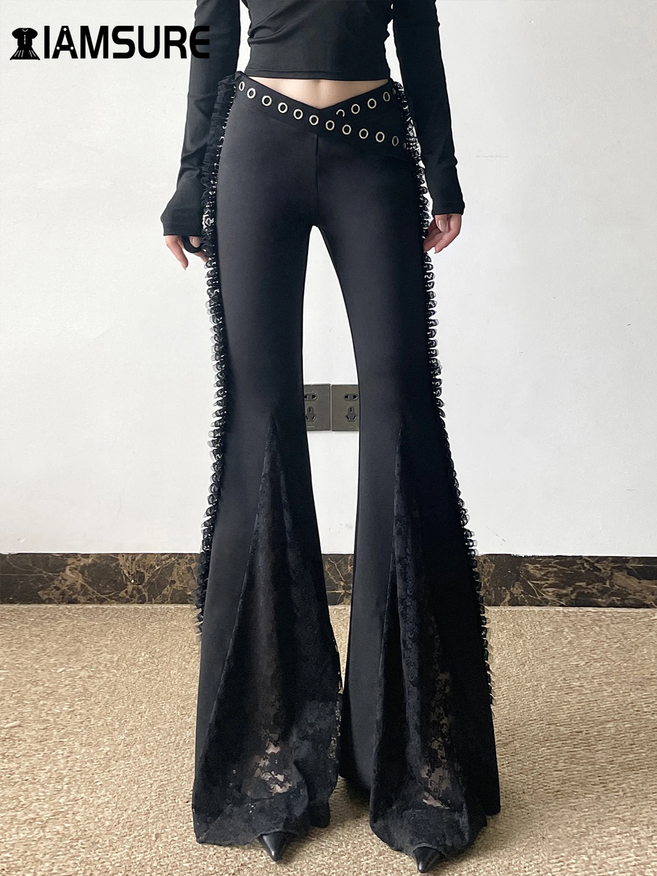 Женские Кружевные Брюки С Высокой Талией В Стиле Пэчворк Повседневная