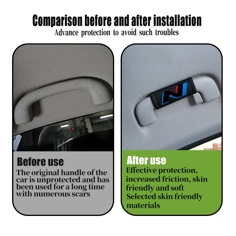 Фото Suede Car Door Handle Cover Roof Pull Handle Anti-slip Protection Case Accessories For Hyundai N Line Tuscon NX4 I20 I30 I10 №2
