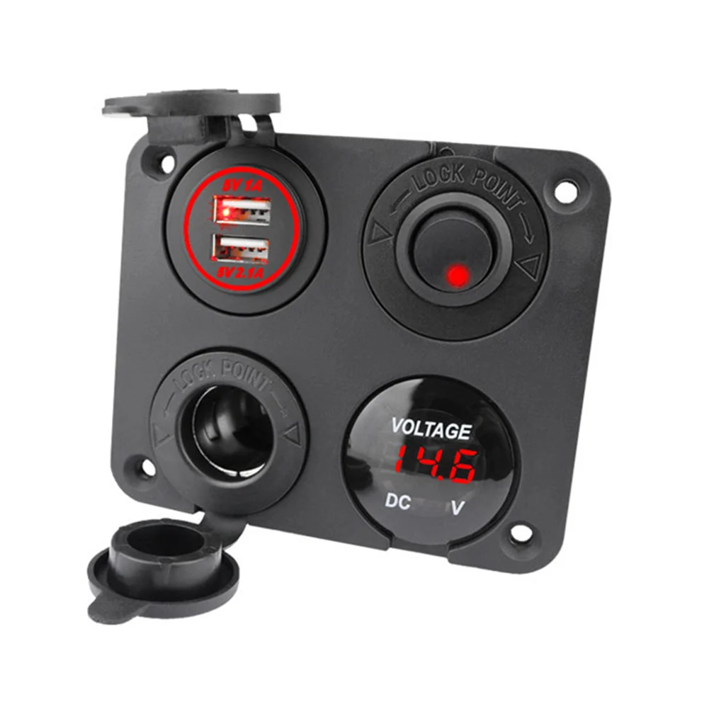 

Универсальное зарядное устройство для автомобиля, мотоцикла, светодиодный вольтметр, 2 USB-порта, фоторозетка, лодка, грузовик, Разветвитель ...