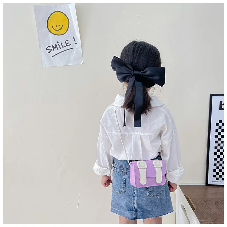 Contrast Color Children's Small Square Shoulder Bag Cute Baby Girls Messenger Bags PU Leather Kids Boys Mini Coin Purse Handbags