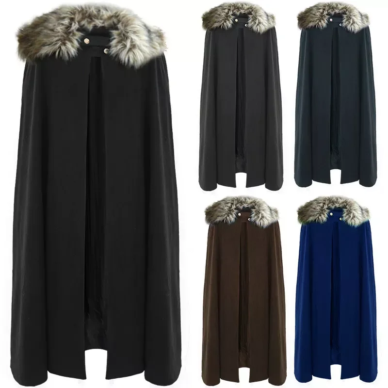 

Medieval Retro Stage COS Men and Women Woolen Coat Pure Color Steampunk Cloak Coat Wizard Cloak
