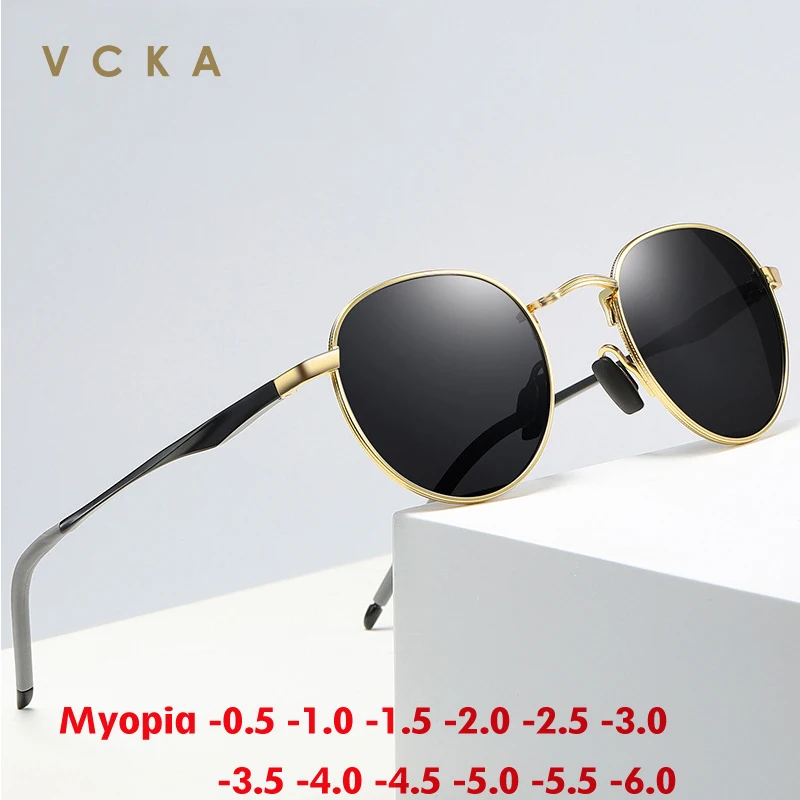 Мужские и женские очки для близорукости VCKA круглые солнцезащитные в стиле ретро
