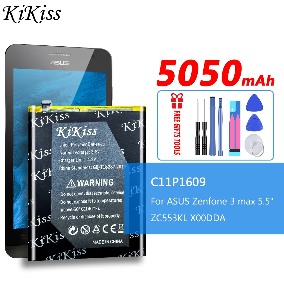 

Литий-полимерный аккумулятор KiKiss C11P1609 для ASUS Zenfone3 Zenfone 3 Max 3Max 5,5 дюйма ZC553KL X00DDA 5050 мАч