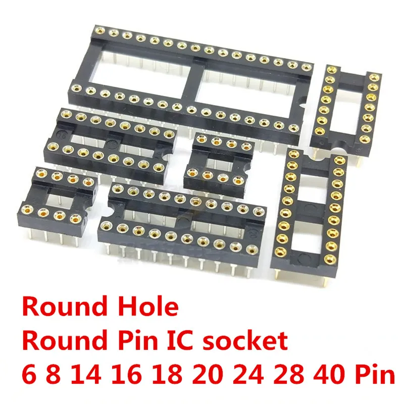 

10PCS Round Hole IC Socket Connector Integrated Circuit Socket DIP8 DIP14 DIP16 DIP18 DIP20 DIP28 DIP40 Sockets