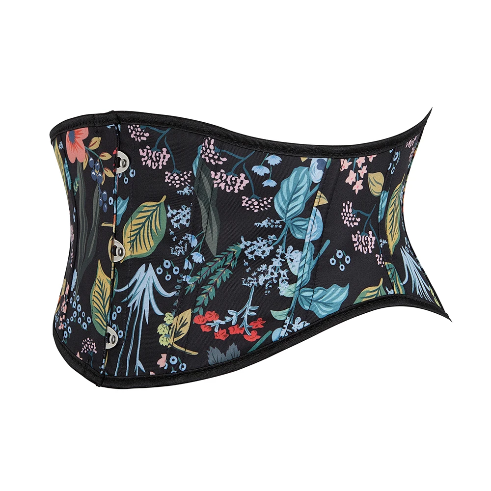 Женский черный корсет с цветочным принтом под грудью готический пояс
