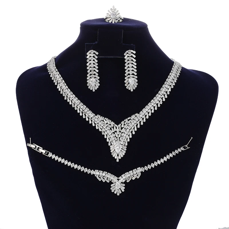 

Jewelry Set HADIYANA Vintage Ladies Wedding Party Necklace Bracelet Ring Earrings Boutique Gift Set BN8162 Bijoux Mariage