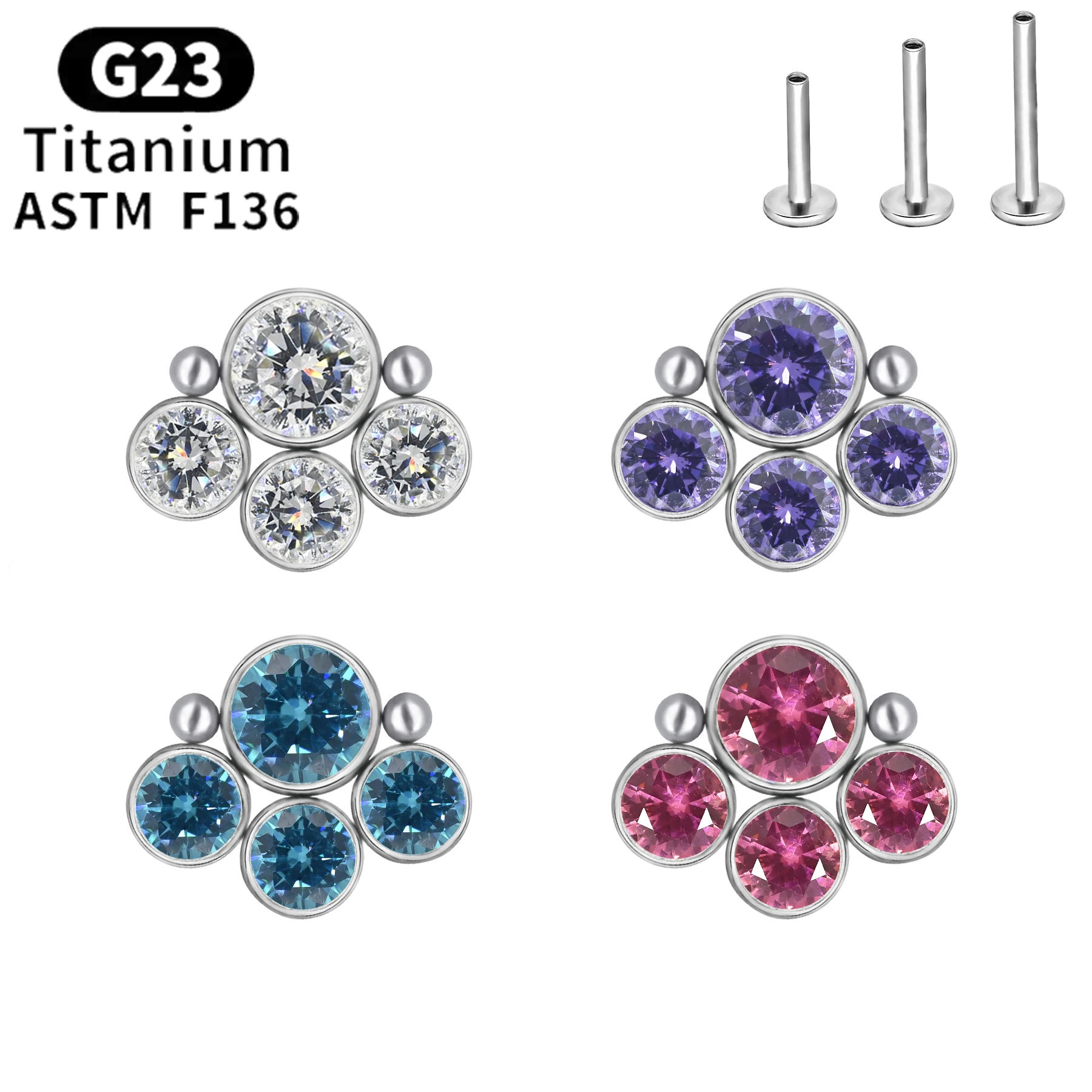 

G23 Women's Inlaid Crystal Stud Earrings Perforated Tragus Cartilage Spiral Ball Ear Nose Stud Lip/Rod