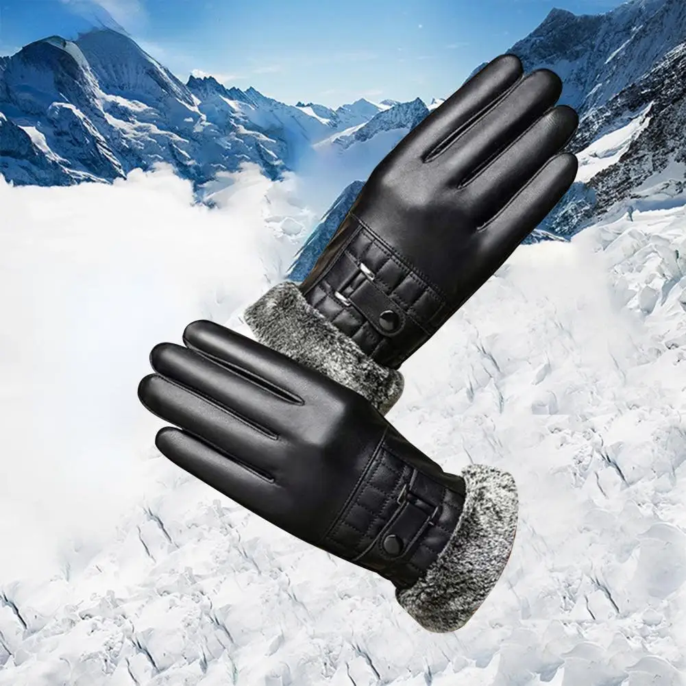 

Men Riding Gloves Windproof Touch Screen Winter Gloves for Men Soft Plush Lining Faux Leather Material for Cycling Resistance