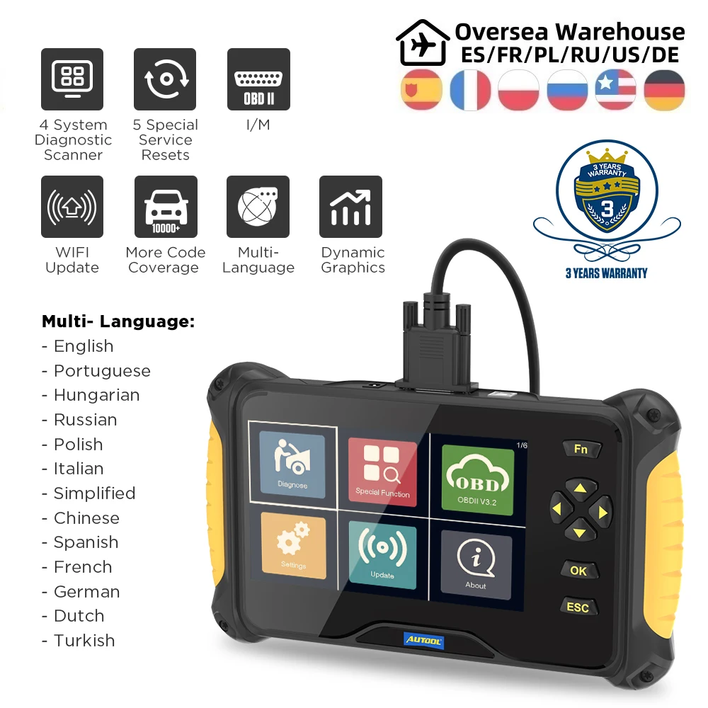 AUTOOL CS603 OBD2 Diagnostic Tool Diagnostic Instrument Oil Reset Code Reader ABS Air Bag SRS EPB OBDII Automotive Scanner Tools