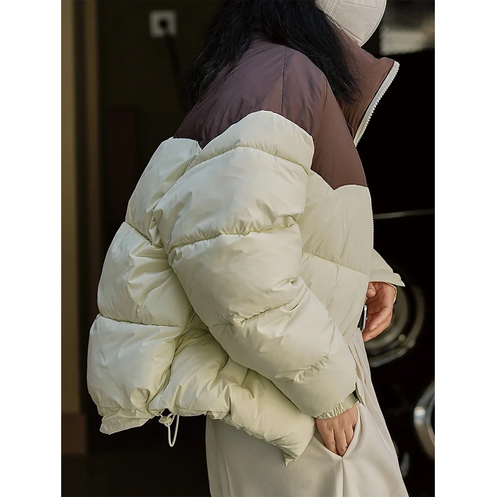 Winter New Collision Color Standing Collar Cotton Jacket Loose Comfortable Cold Bread Clothes Short Section Jacket Female