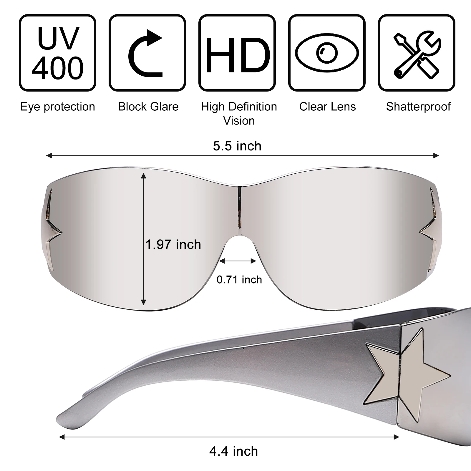 Five Star Rhinestone One Piece Sunglasses y2k Women Goggle Luxury Brand Sun Glasses 2023's Shades Eyewear UV400 Female Designer 5