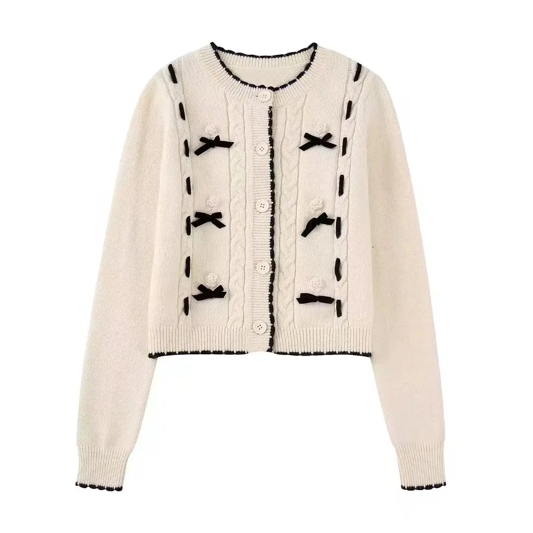 

Women 2022 Fashion Touch Soft Crop Knit Cardigan Sweater Vintage Long Sleeve Button-up Female Outerwear Chic Tops
