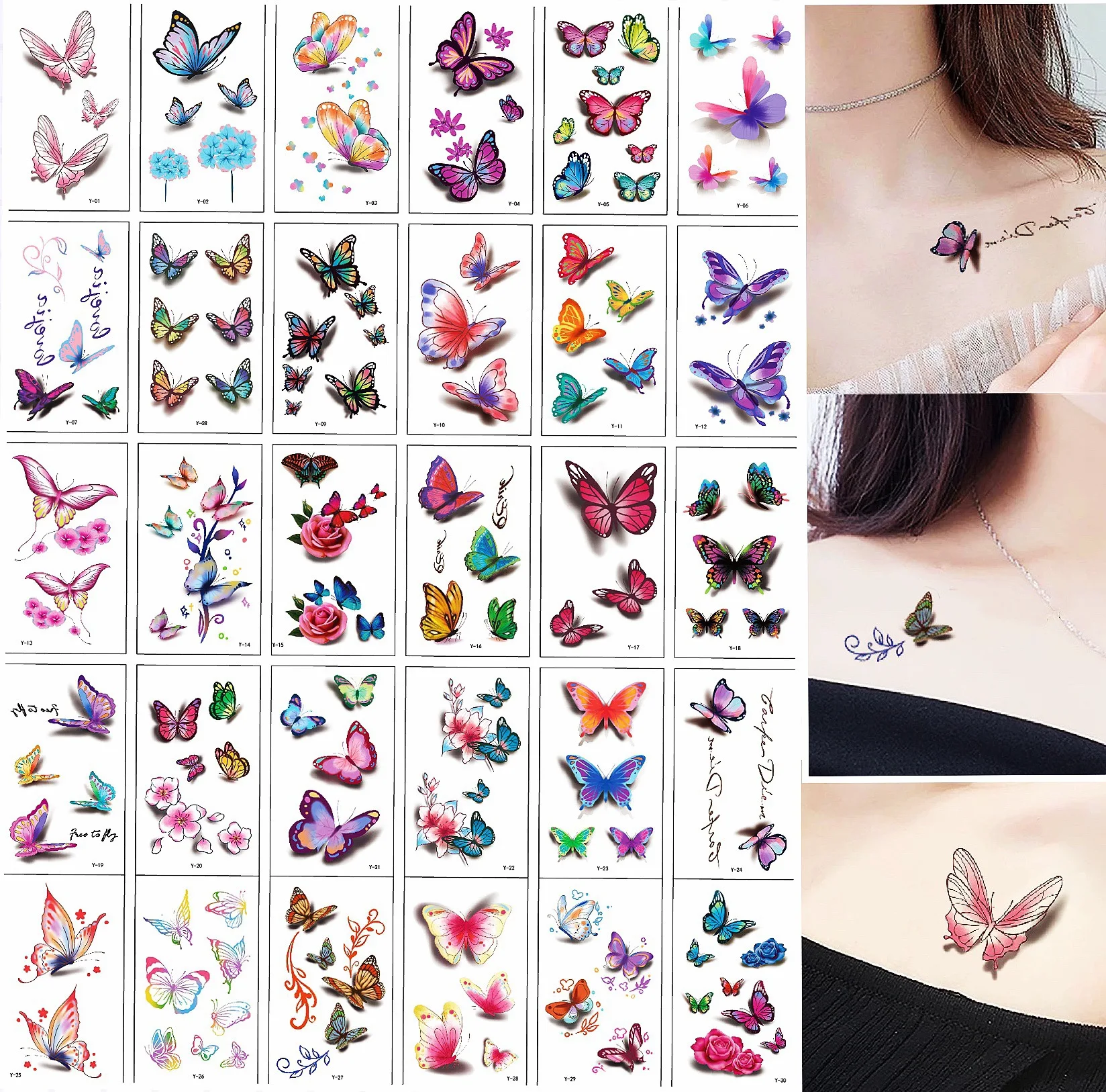 

30/Pcs Sexy Butterfly Totem Tattoo Stickers For Woman Man 2023 Body Temporary Tattoos Flower Fake Tattoos Young Girls Party Cute