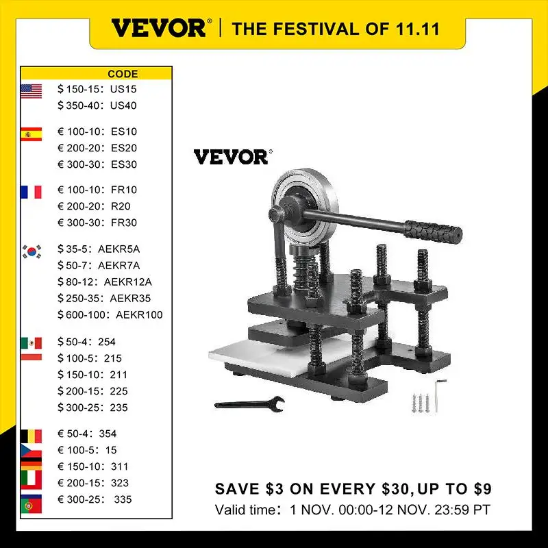 

VEVOR Leather Cutting Machine Manual Die Cutter 180 X 120 MM High Quality Material Durable Needle Bearing Embossing Machine