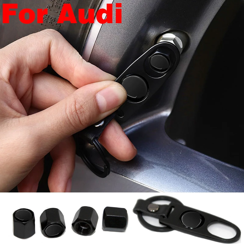 

1set 5pcs Metal Car Tire Valve Caps with Wheel Wrench Keychain Car Accessories for Audi SlineA4 A3 A6 C5 Q7 Q5 A1 A5 80 TT A8 Q3