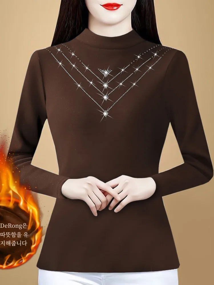 Ankela Red Hot Drilling Slim fit Женская нижняя рубашка Dralon 2024 новая осенняя с утолщенным низом