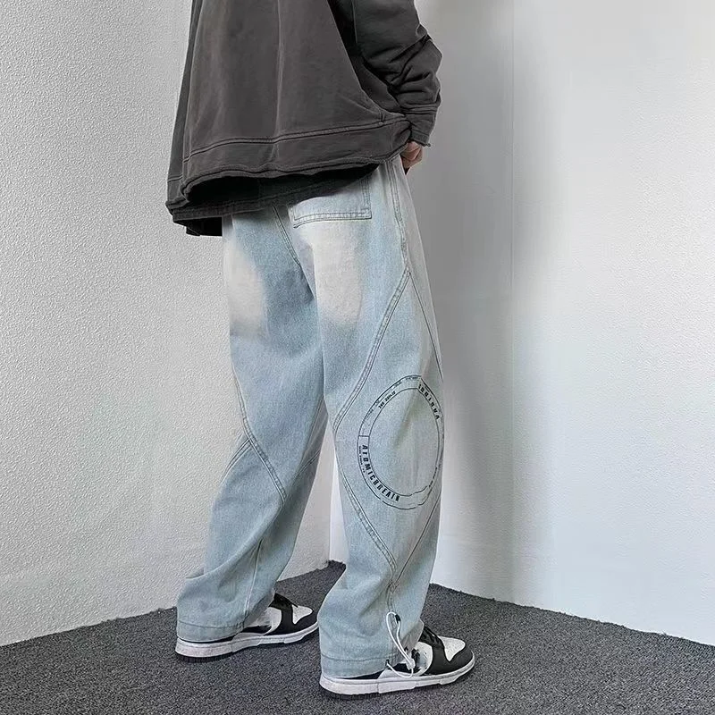Men Jeans Korean Fashion Baggy Wide Pants Design Casual Denim Trousers Oversized Bottoms Ins Vintage Streetwear Male Y2K Clothes