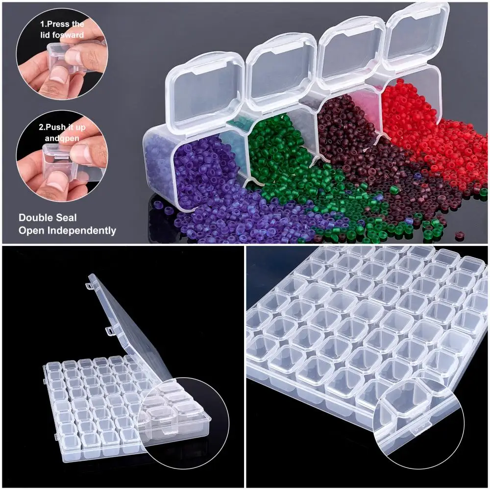 1Set Clear Rectangle Removable 56 Compartments Plastic Box  with Label Paster Jewelry Beads Crafts Supplies Storage Containers