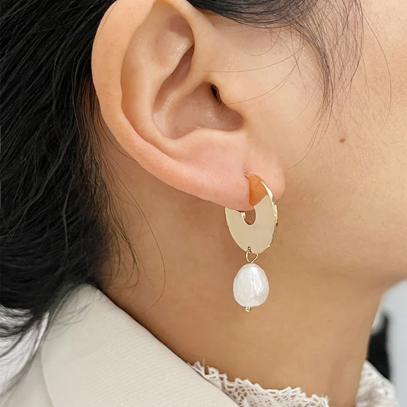 

Minar INS Hot Real Freshwater Pearl Dangle Earrings for Women 14K Gold Plated Copper Semicircle Earring Wedding Party Jewelry