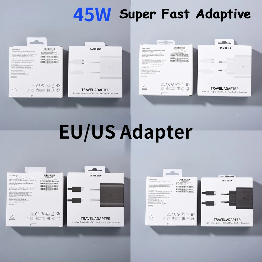 

45W Super Fast Charger Original Samsung EP-TA845 Quick Adapter PD USB-C Cable For Galaxy S21 S20 Ultra Note 20 10 + 5G A91 A81