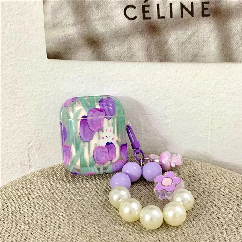

Chic Style Purple Tulip Pearl Pendant Earphone Cover for Apple Airpods Pro 3 Case for Airpods 3 3rd Generation Air Pod 2 1 Case