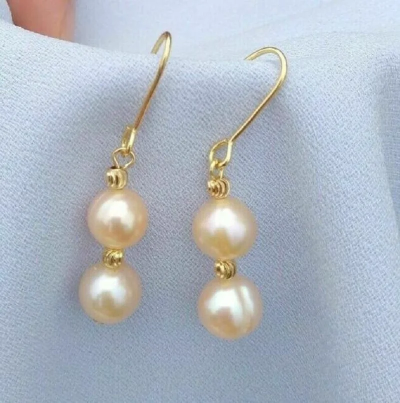 

Hot selling 9-10mm natural pearl earrings made of pure gold