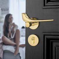 1Set Modern Gold Lock Bird Mute Room Door Lock and Key Handle Fashion Interior Gate Lock Furniture Hardware Popular Type