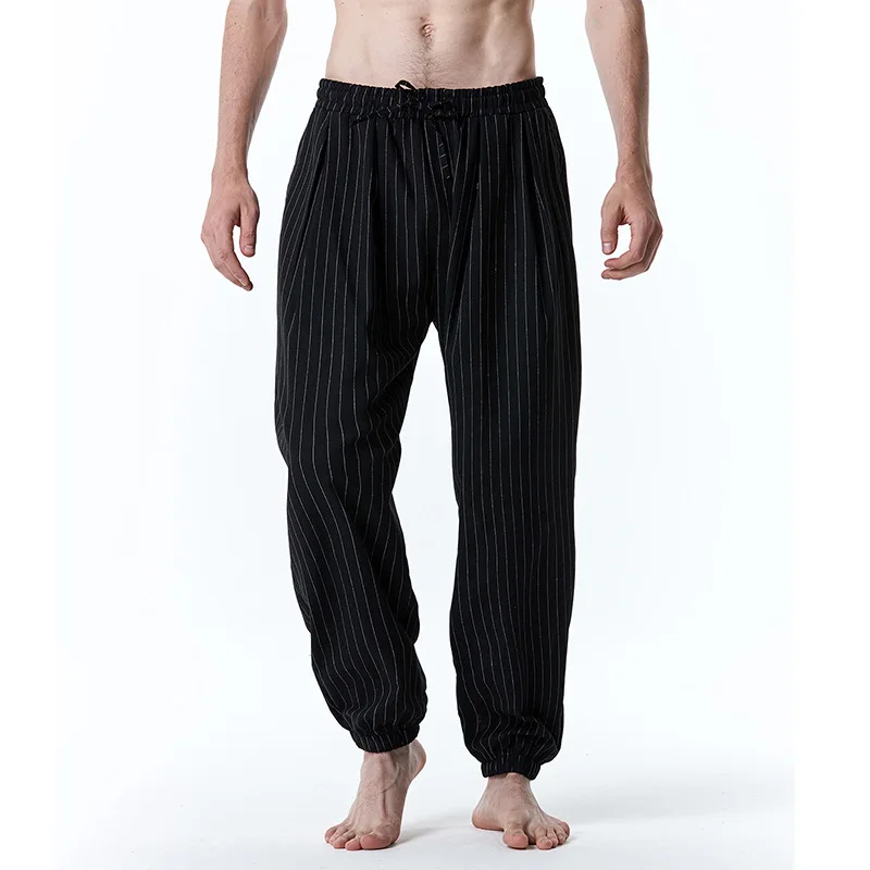 

2023 New Fashion Men Stripe Daily Harem Pants Four Season Casual Comfortable Men's Trouser Loose Drawstring Pant Pantalone Homme