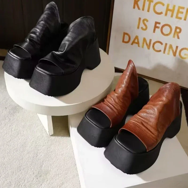 Новинка 2024 летние женские тапочки на массивной платформе с открытым носком обувь