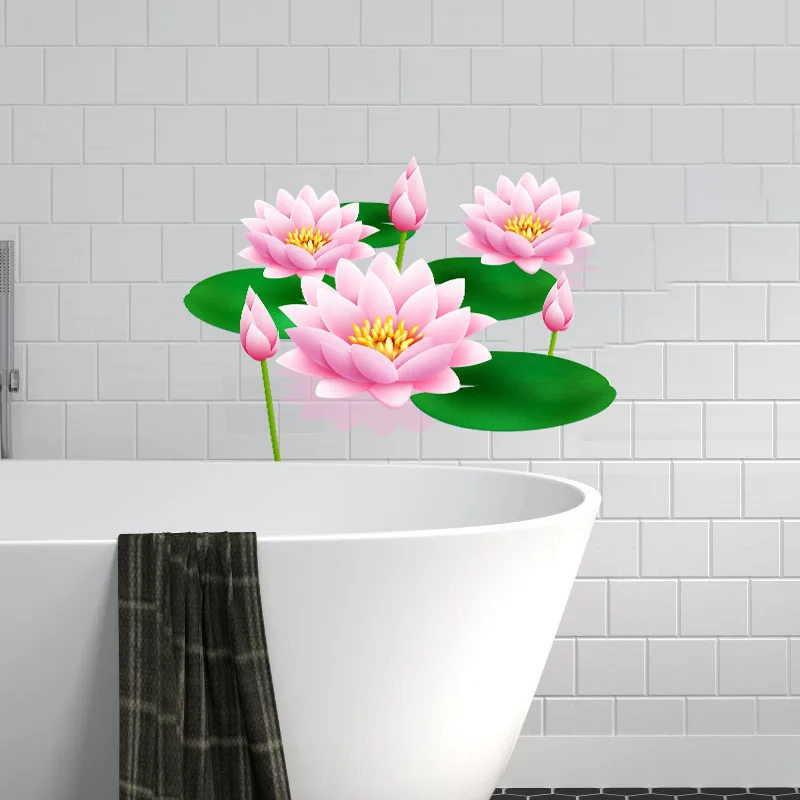 

Raymeel Lotus Flower Leaf Stickers Bathroom Toilet Home Decoration Wallpaper Waterproof Self-adhesive Beautiful Mural Decals PVC