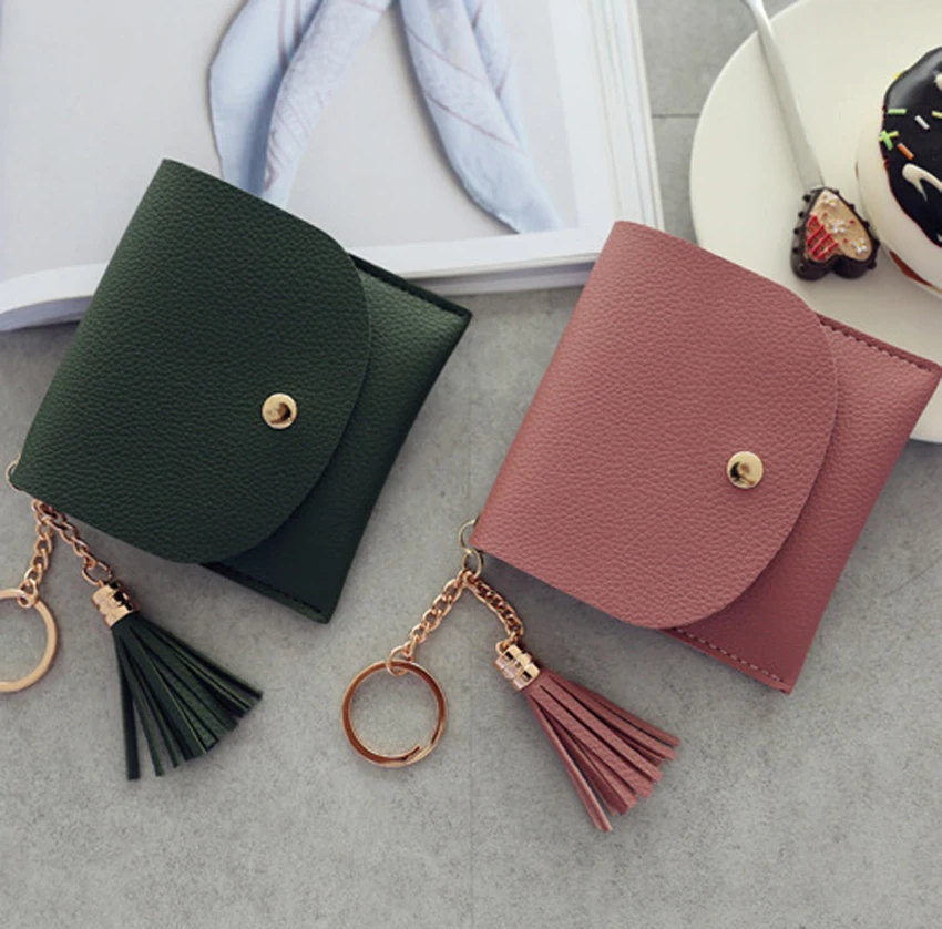 

100pcs Women PU Plain Square Light Protable Small Coin Purses With Tassel Mix Color