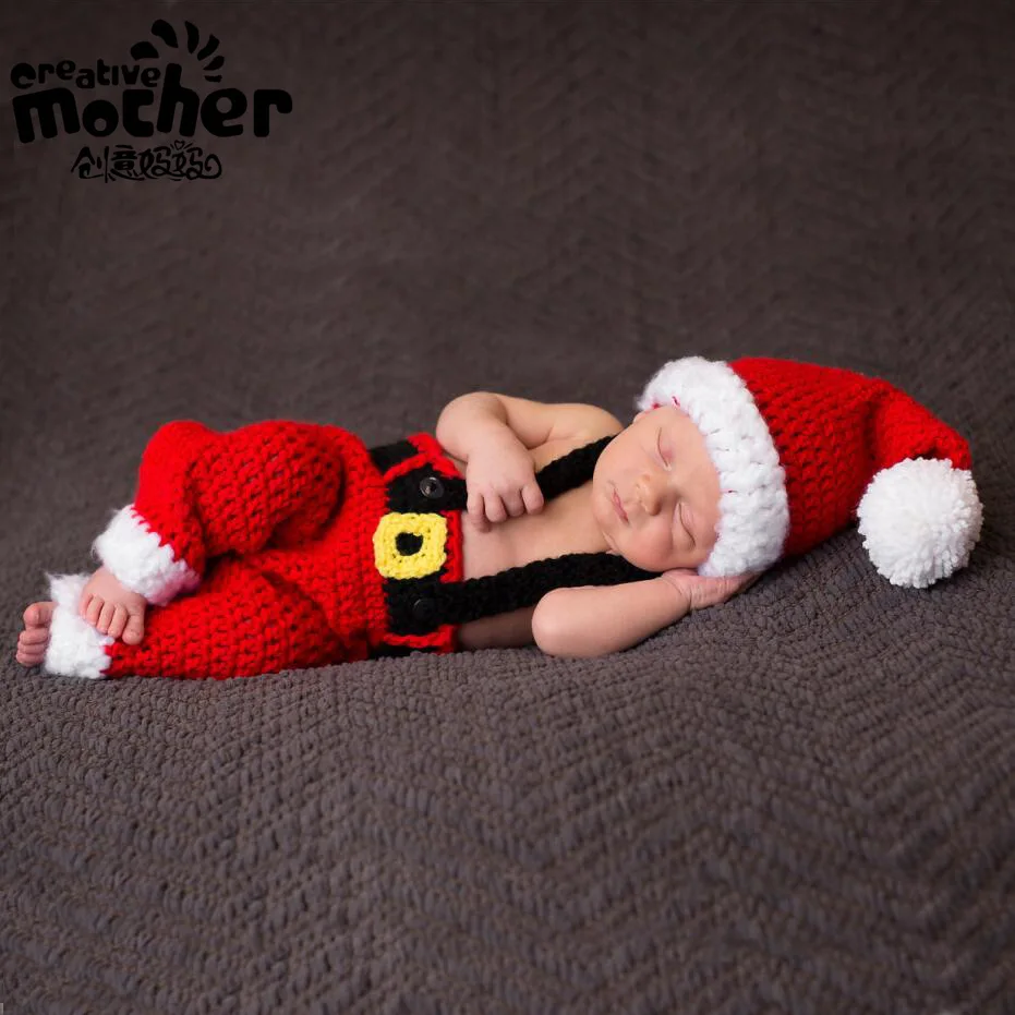 

Infants Photo Shooting Xmas Costume Baby Infants Hat Romper Jumpsuit Set Christmas Theme Newborn Photography Props