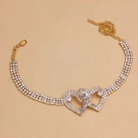 new fashion full diamond fashion double heart anklet anklet bowknot jewelry versatile anklet summer beach heart shaped elem p0w6