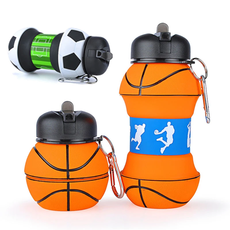 

Sports Silicone Fold Wate Bottle Football Basketball Tennis Portable Kettle Travel Picnic Christmas Present For Adult Children