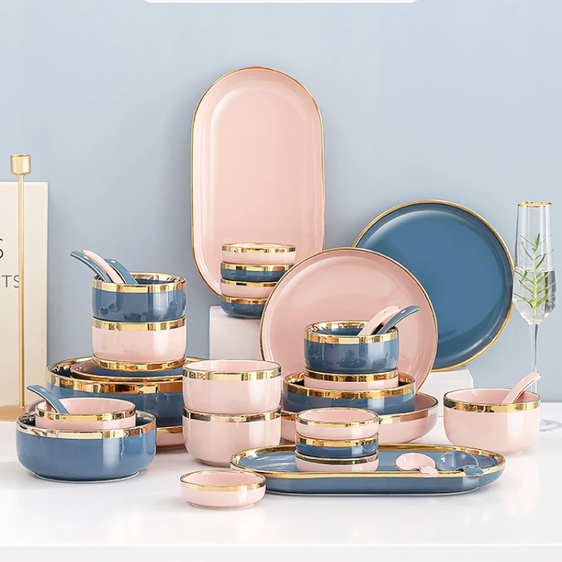 

Ceramic Luxury Table Dinner Plates Set Food Kitchen Utensils Charger Plates Sets Tableware Salad Dishes Assiette Cookware Set