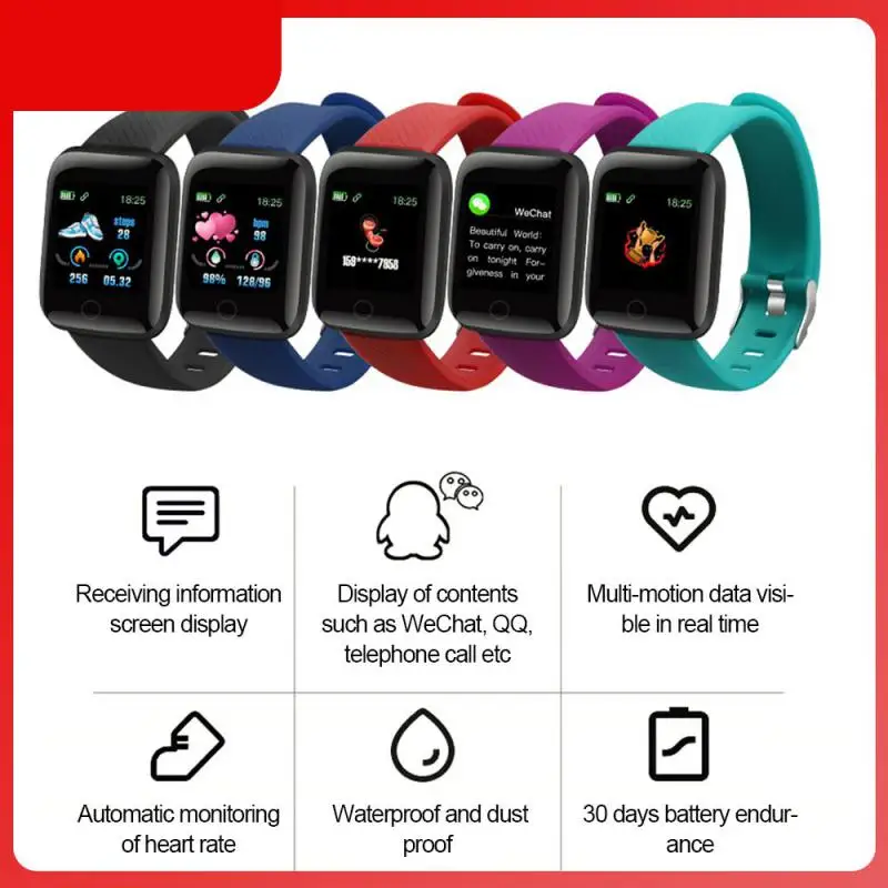 

116 PLUS Smart Bracelet Watch IP67 Waterproof Color Screen Heart Rate Blood Pressure Monitoring Track Movement Smart Bracelet