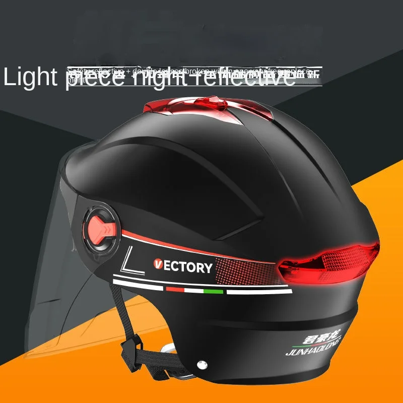 Electric Vehicle Helmet Men and Women Four Seasons Universal Summer Sunscreen Battery Car Half Helmet Light Double Lens