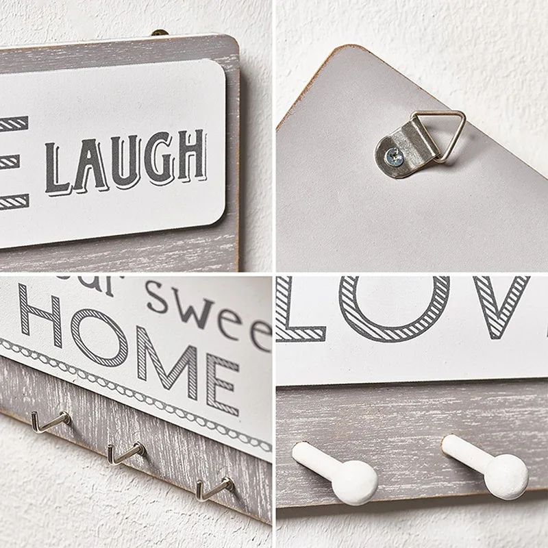 Wall Hanging Wooden Key Rack Wall Finisher Rectangular House Shape Clothes Hanger Coat Jewelry Home Decoration Kitchen Bracket