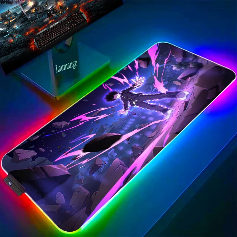 

Mob Psycho 100 Large RGB Mouse Pad Cartoon Gaming Laptops Pc Accessories Desk Protector LED Mousepad Gamer Deskmat Keyboard Mat