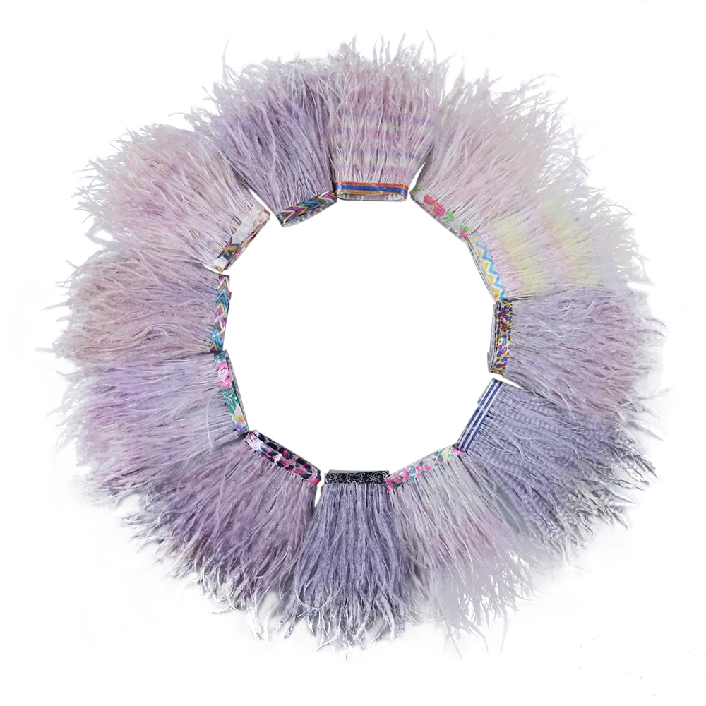 

Wholesale 1meter Ostrich Feathers Trim Pink Ribbon with Printing 10-15cm Feather Fringe for Sewing Wedding Dress Decor Plume