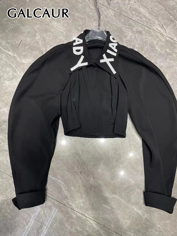 

GALCAUR Detachable Loose Shirts For Women Lapel Long Sleeve Patchwork Button Colorblock Casual Folds Shirt Female Summer Clothes