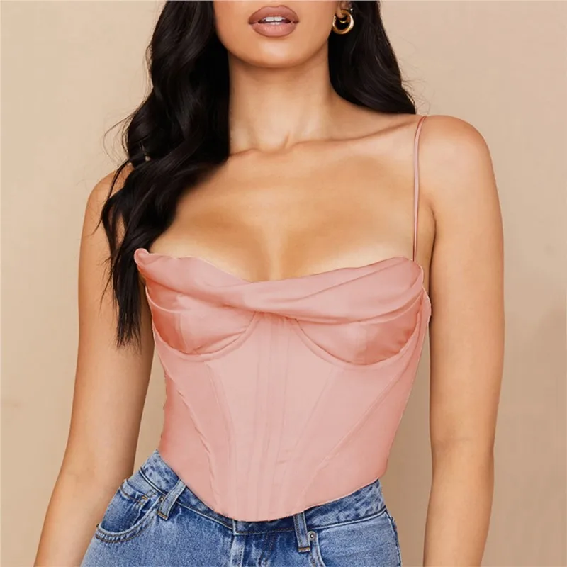 

Beautiful Top For Women Sexy Tank Top Ladies Summer Fashion Luxury Strap Fish Bone Solid Party Elegant Vest
