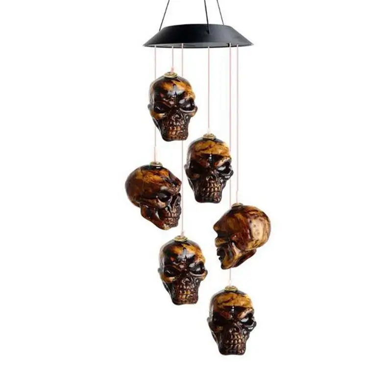 

Halloween Skull Wind Chimes Solar Powered LED Light Glow Wind Chimes Dreamcatcher For Outdoor Garden Balcony Decoration
