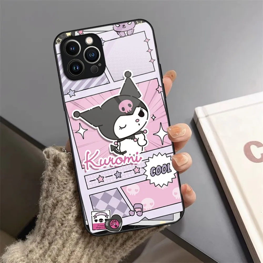 Мультяшный чехол для телефона K-KuromiS закаленное стекло iPhone 13 14 12 15 11 Pro XS Max Plus Mini X XR 8